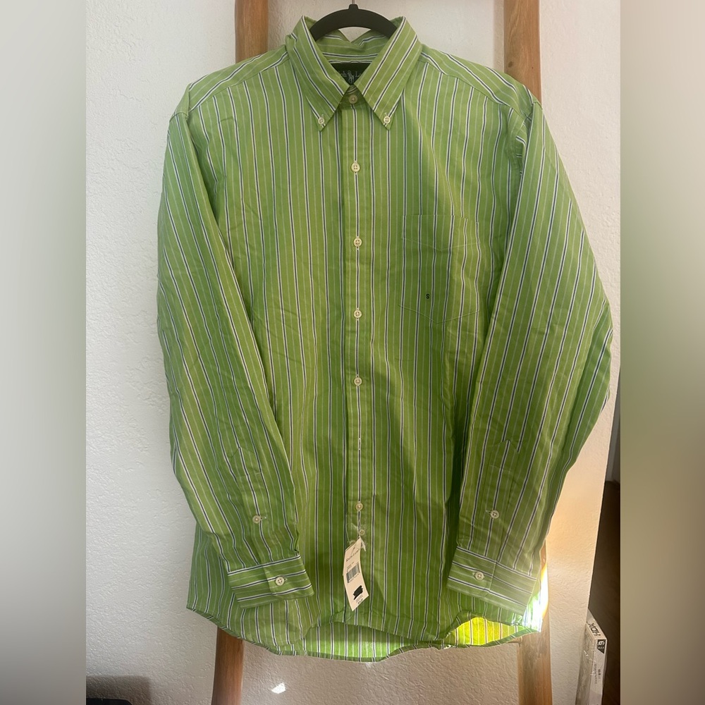 Polo Ralph Lauren Green Striped Button Down Shirt w pocket